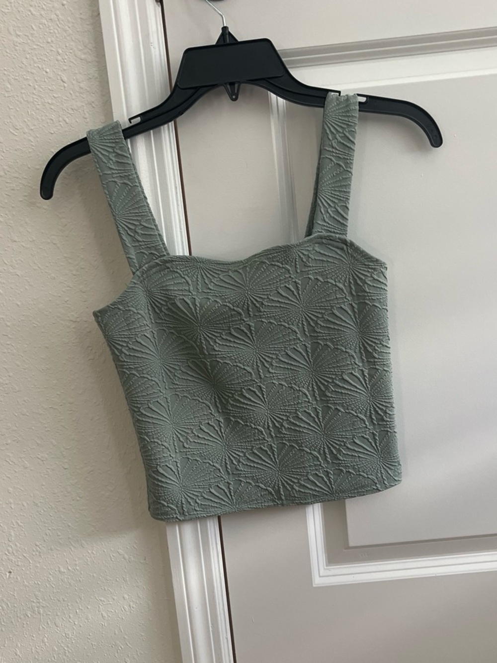 Altar'd State Sage Green Textured Square-Neck Crop Tank